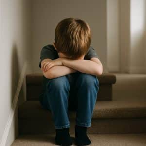 ילד יושב לבד על מדרגות עם ראש שמוט – גילוי עריות | עו"ד לימור עציוני